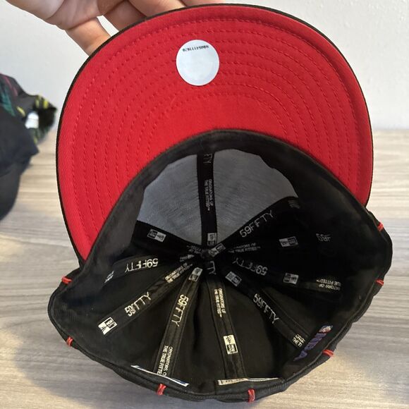 New Era Fitted Hat 5950 Black Red Stripped Chicago Bulls NBA 7 3/8 - Picture 7 of 8